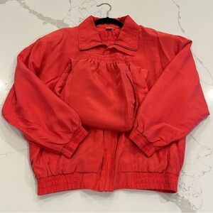 Fuda Internat’l Vintage 80’s Orange Coral Silk Zip Up Track Suit Set S